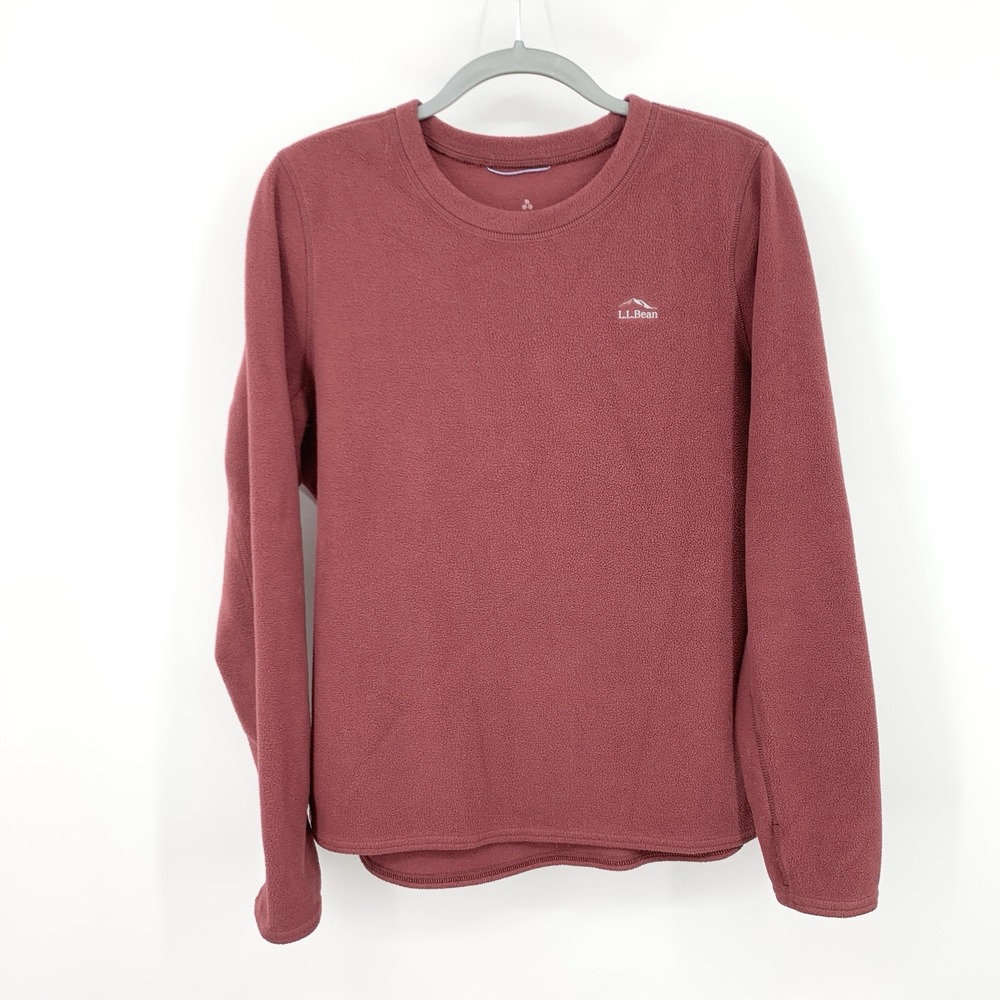 LL Bean Women Size Large Sweater Mauve Pink‎ Fleece Crew Pullover Top Base Layer